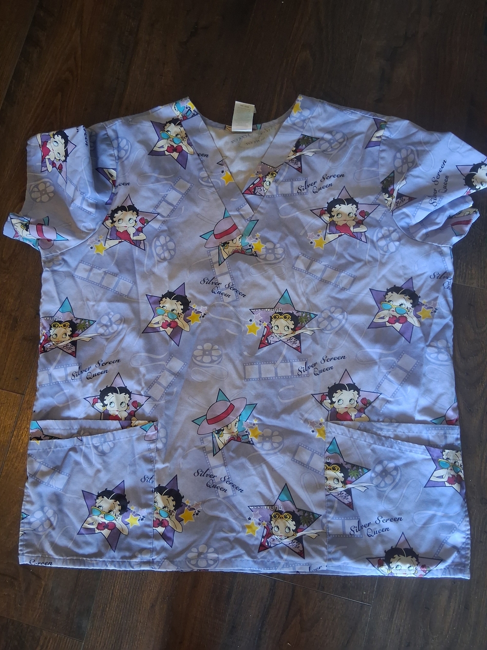 Betty Boop Print Nursing Scrub Lavender Pockets